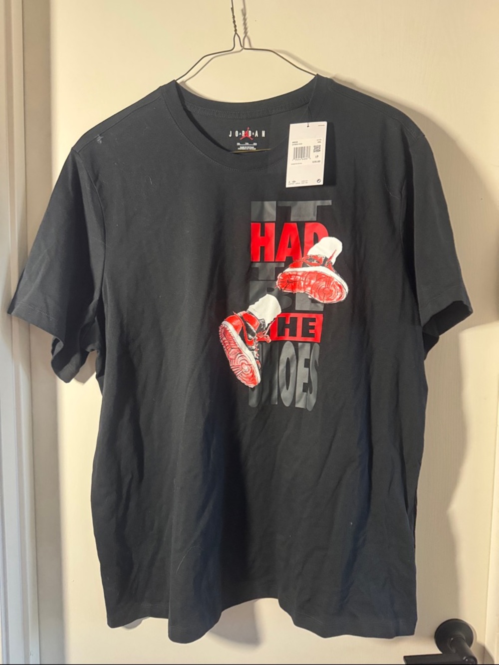 Jordan Black Graphic Tee with Red Sneaker Motif